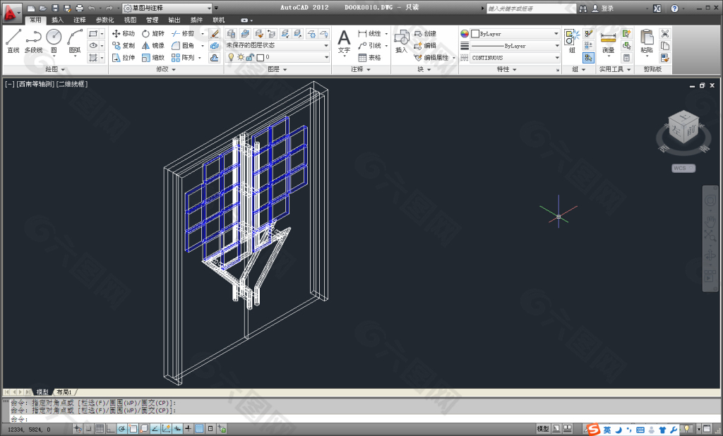 CAD 三维 对开 复杂玻璃门
