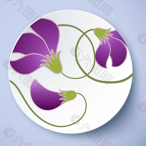 紫色花卉图案瓷盘