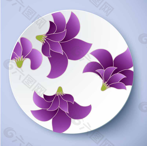 盘子花纹 紫色花卉图案