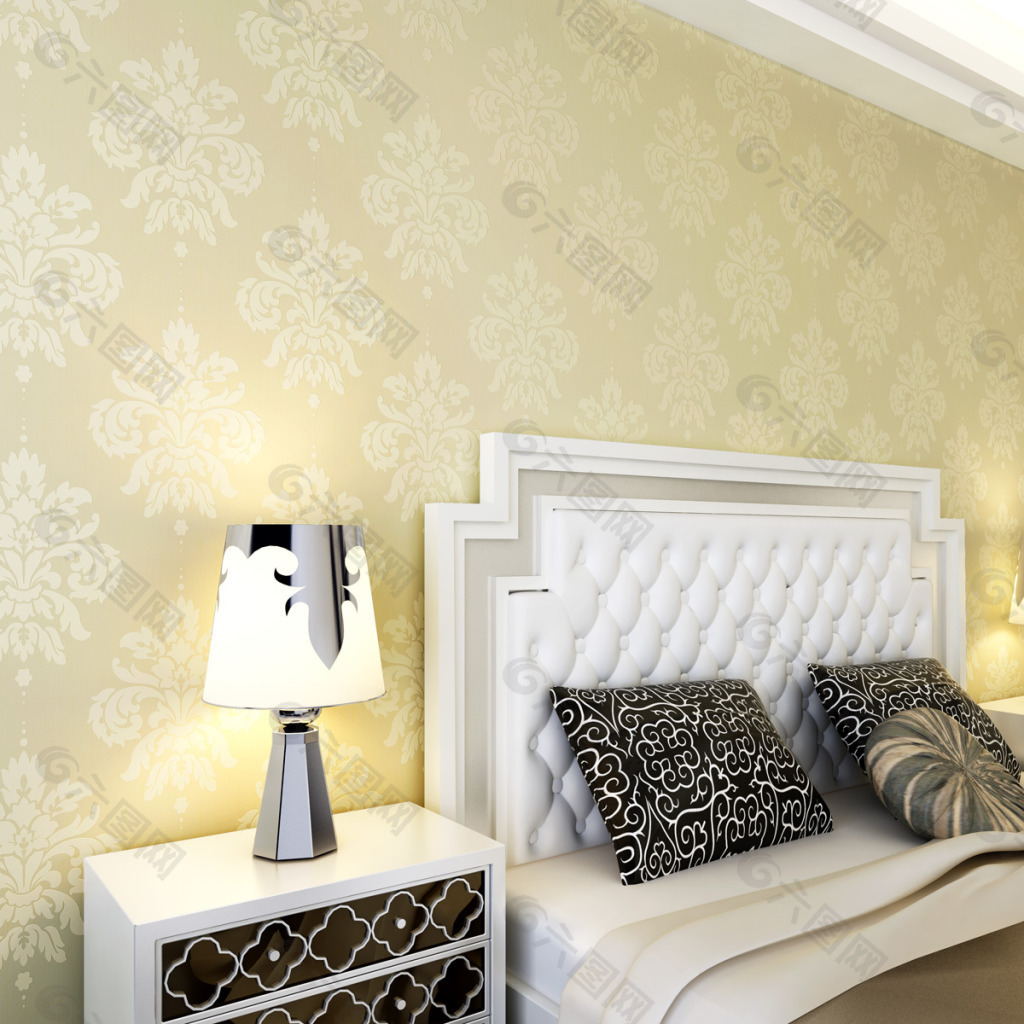 欧式古典风格别墅床头背景墙壁纸装修效果图片_别墅设计图