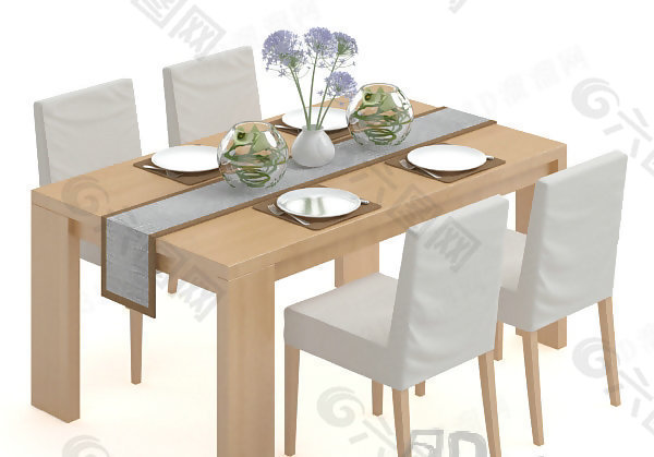 3D餐桌椅组合模型