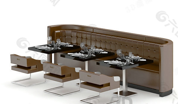 3D现代餐桌椅组合模型