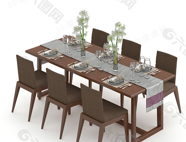 3D餐桌椅组合模型