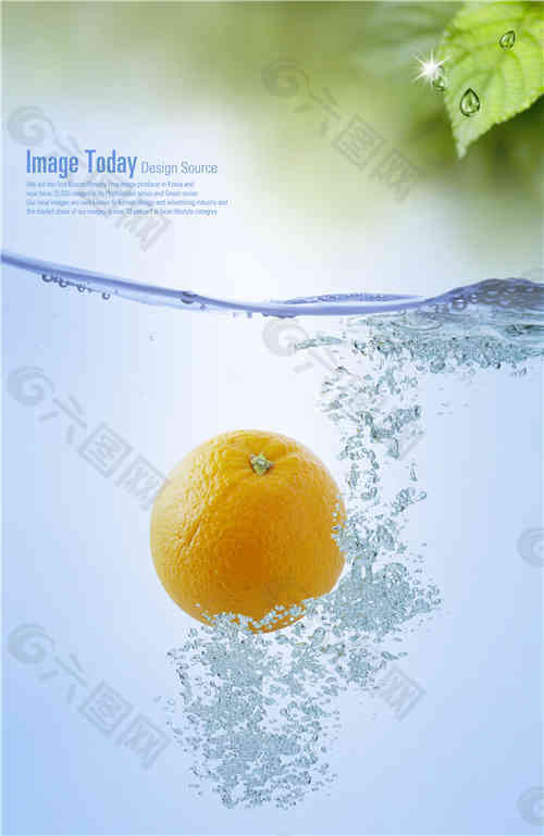 夏日 橙子冰凉水泡素材
