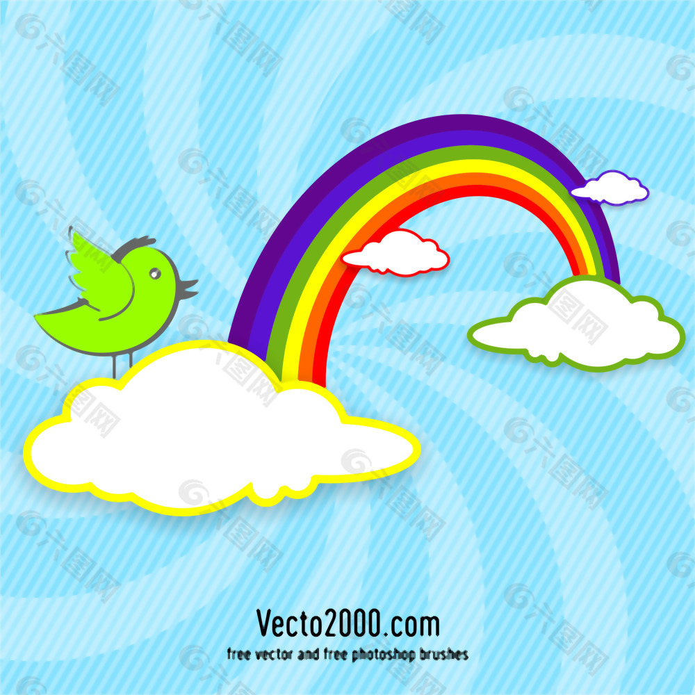 云彩和彩虹鸟卡设计