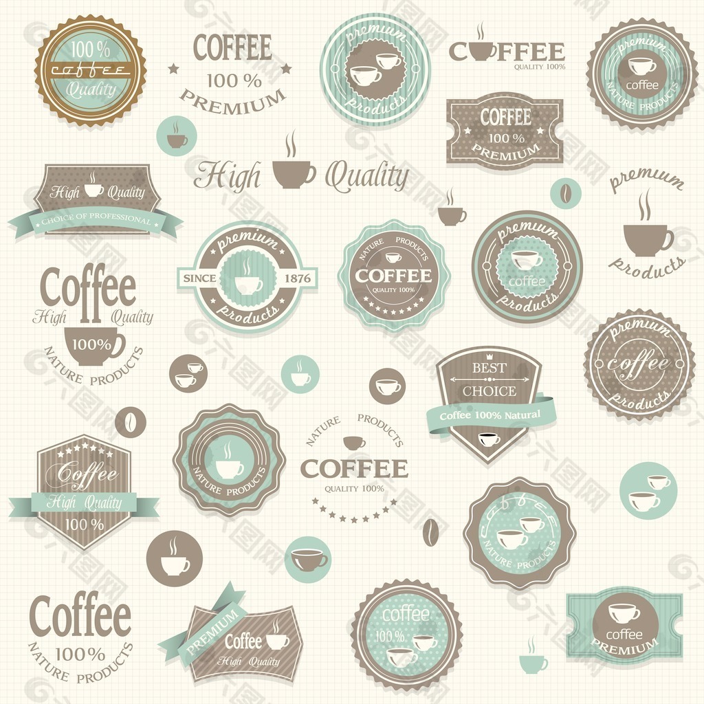 咖啡的标签和元素集
