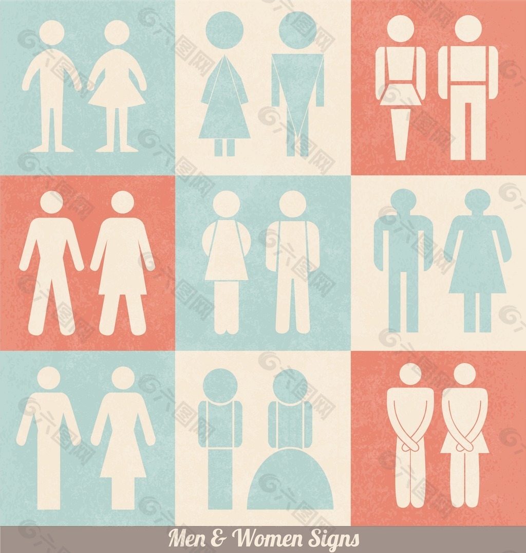 男性和女性的迹象|复古的设计| WC洗手间标志图标| |厕所象形图