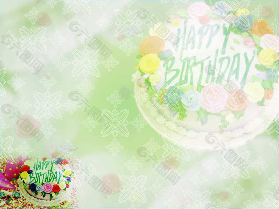 生日快乐之绿色的蛋糕生日主题PPT模板