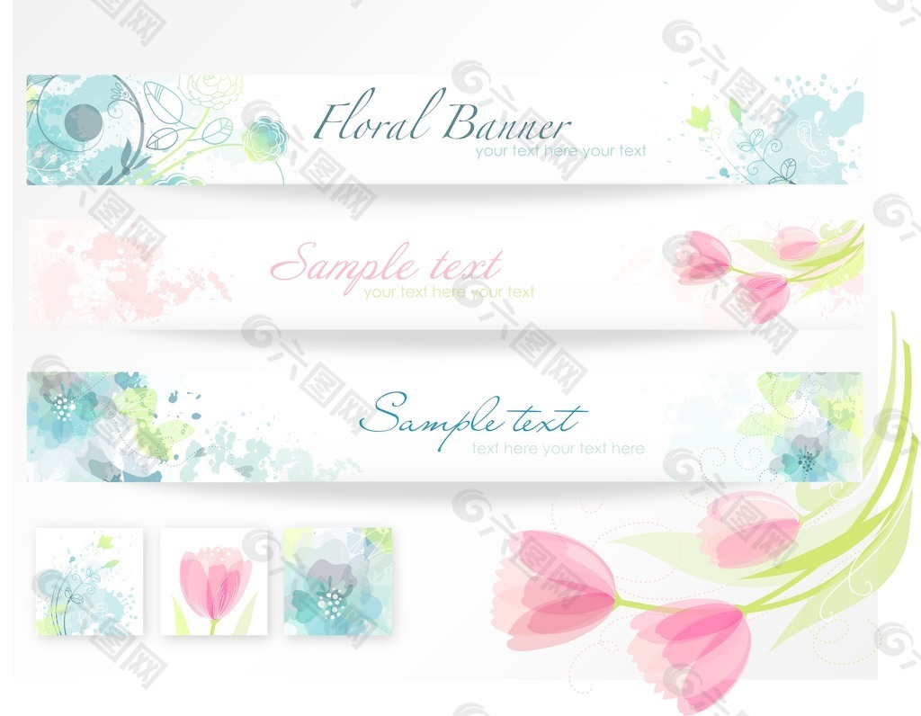 三集美丽的花卉标题横幅