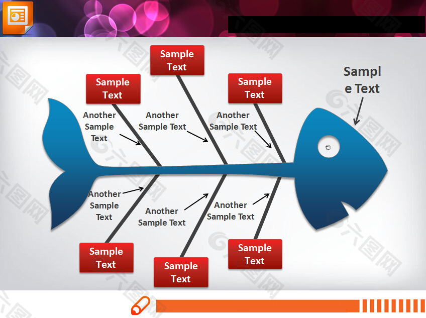 精美鱼骨造型的幻灯片结构图