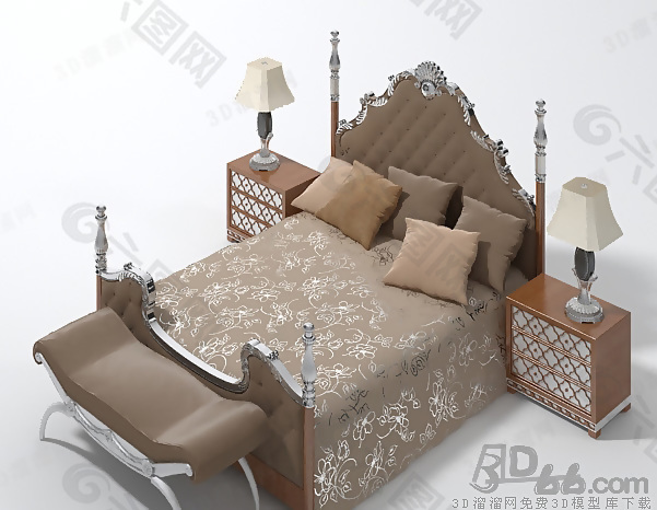 3D精致欧式双人床模型
