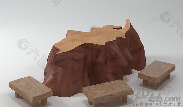 3D木雕茶几模型