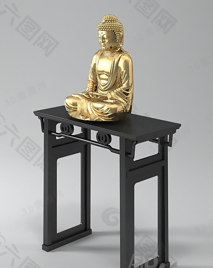 3D中式黑木供桌模型