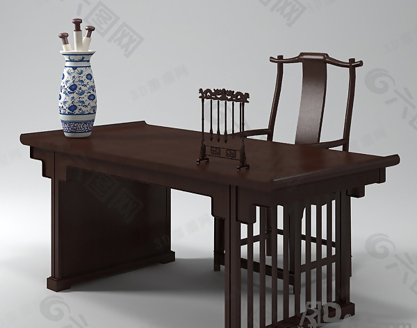 3D中式书桌模型