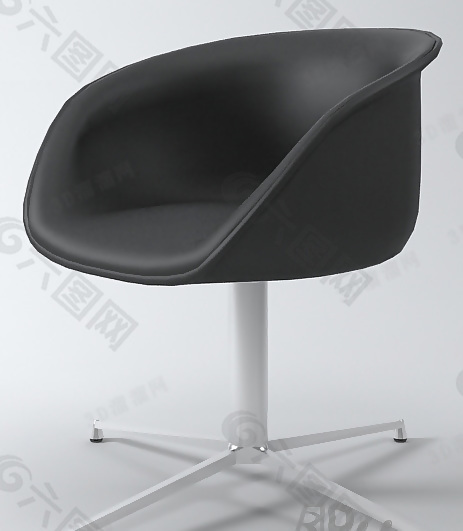 3D黑皮办公扶手椅模型