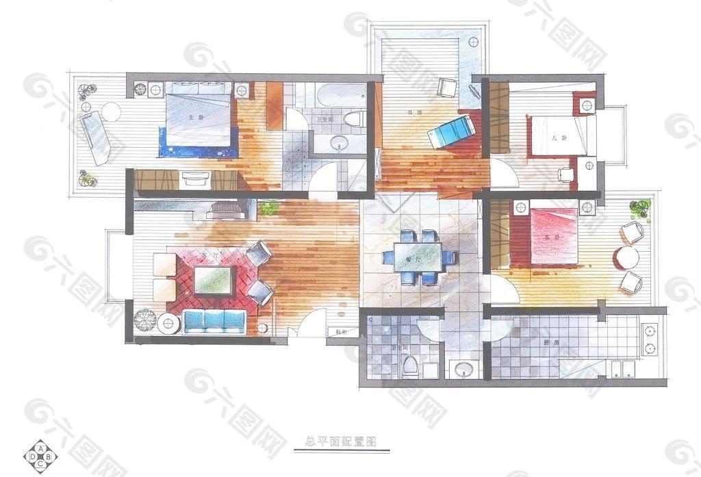 家裝平面圖手繪裝飾裝修素材免費下載(圖片編號:1926603)-六圖網