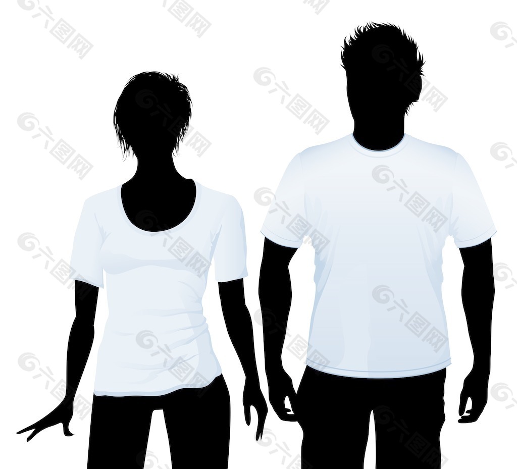 T恤衫和黑色的轮廓的马球衬衫设计模板（各种毛服饰）向量