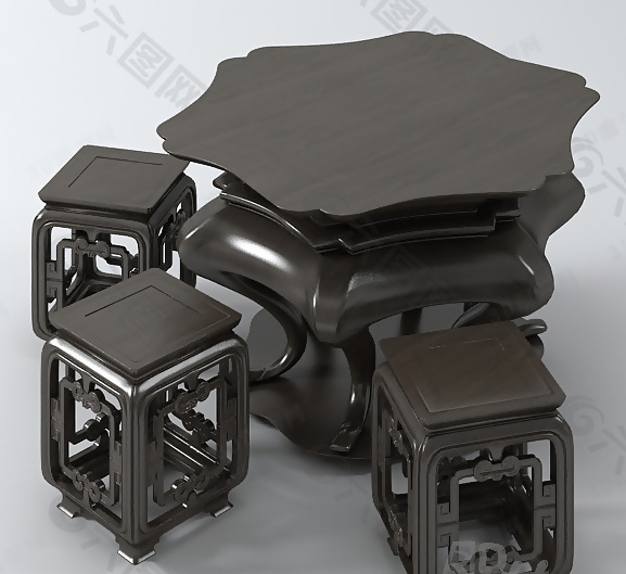 3D中式桌椅组合模型