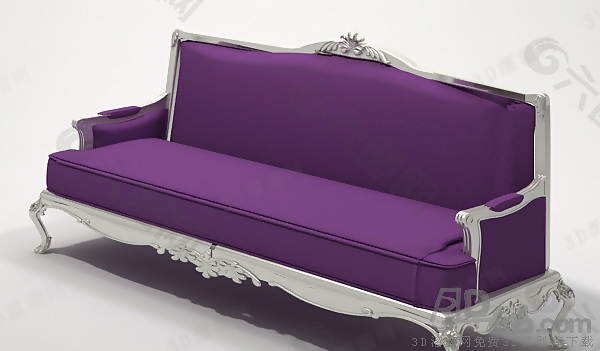 3D紫色多人沙发模型