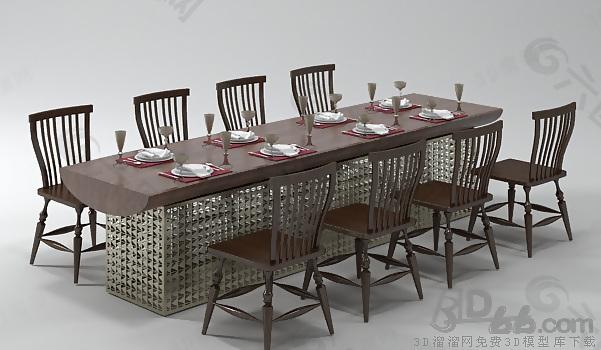 3D新现代餐桌椅组合模型