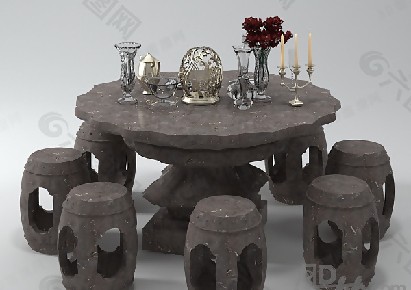 3D石桌凳模型