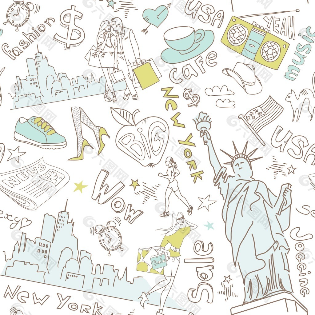 纽约无缝管的涂鸦图案