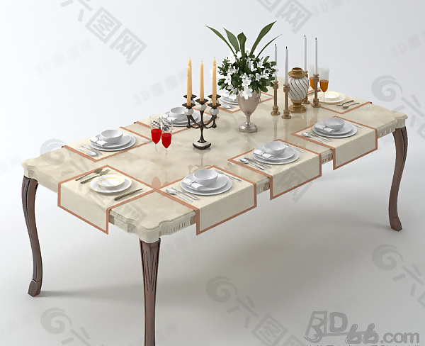 3D欧式餐桌模型