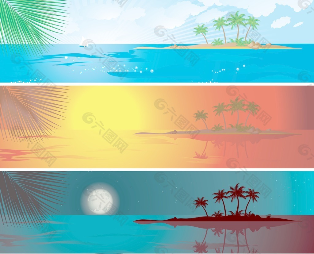 热带度假村白天向量的旗帜