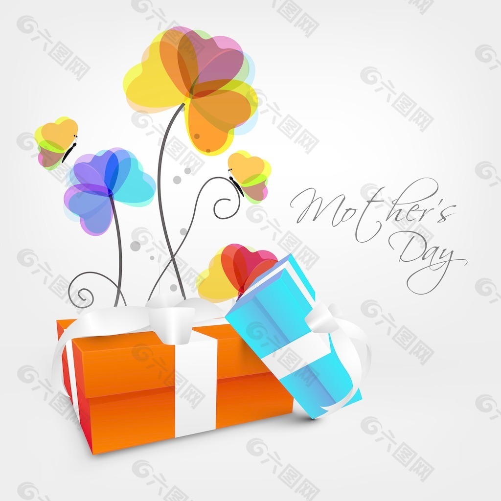 母亲节快乐背景的鲜花和礼品盒