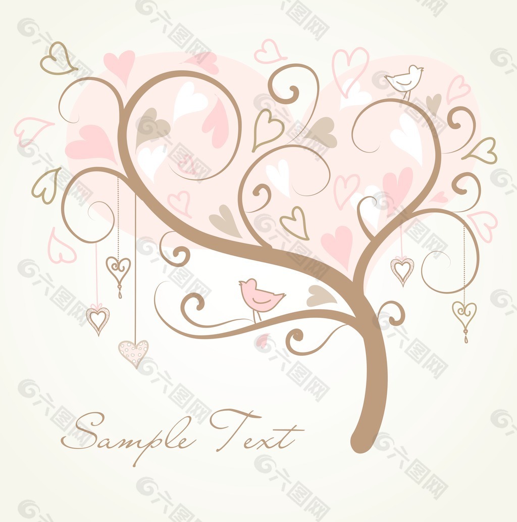 用程式化的爱心之树有两个鸟