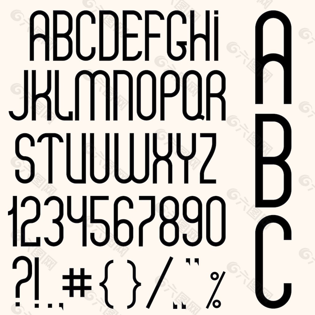 纤细的黑色字体的数字和标点符号