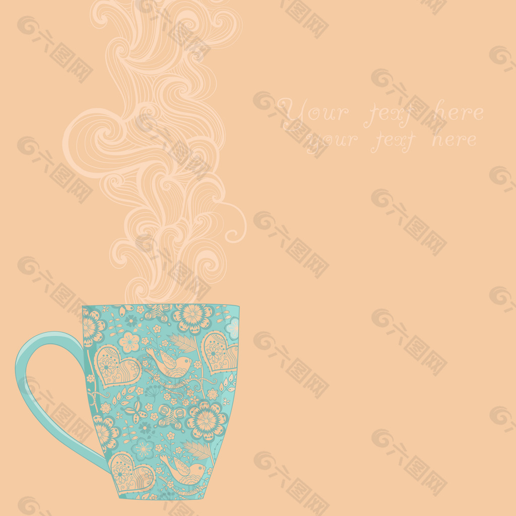 咖啡杯和花卉图案的背景热饮料在美丽的杯子 茶杯