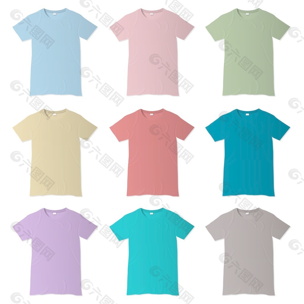 各种颜色的T恤矢量设计模板