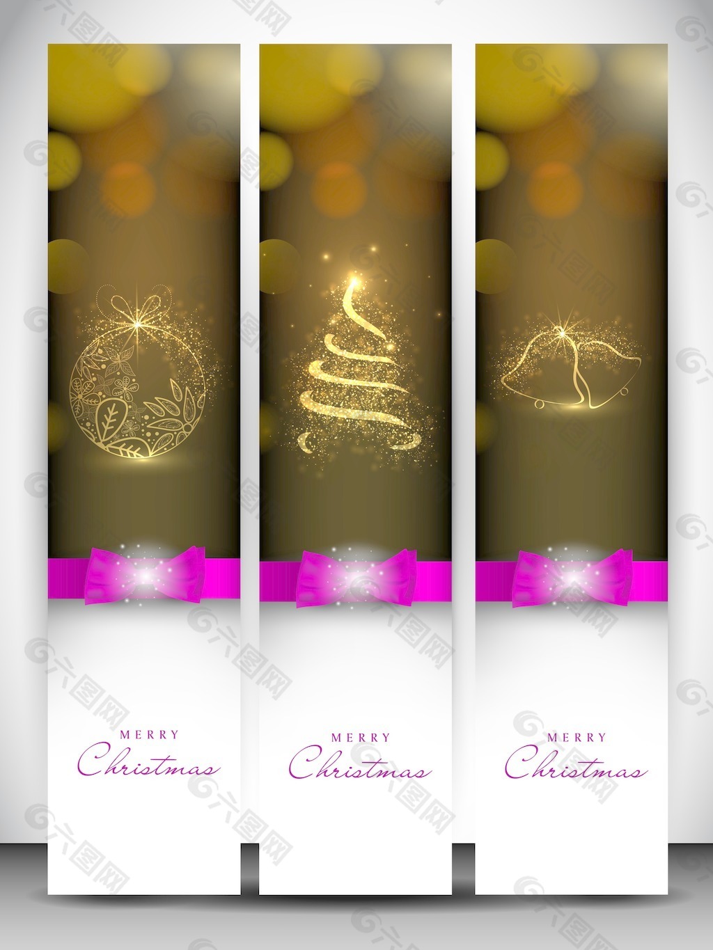 圣诞快乐网站标题和标语的圣诞球的圣诞树和圣诞铃铛