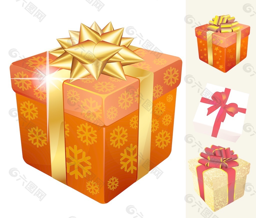 装饰一新的圣诞礼品盒与黄金和红丝带矢量