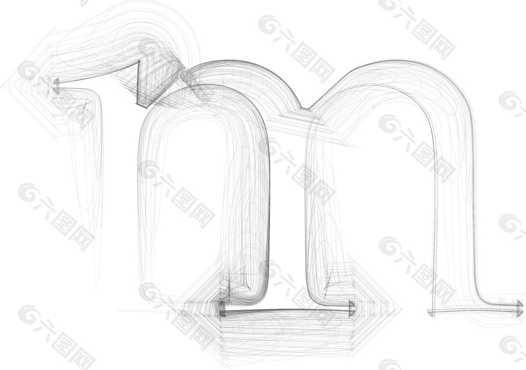 手绘插画矢量字体的字母M