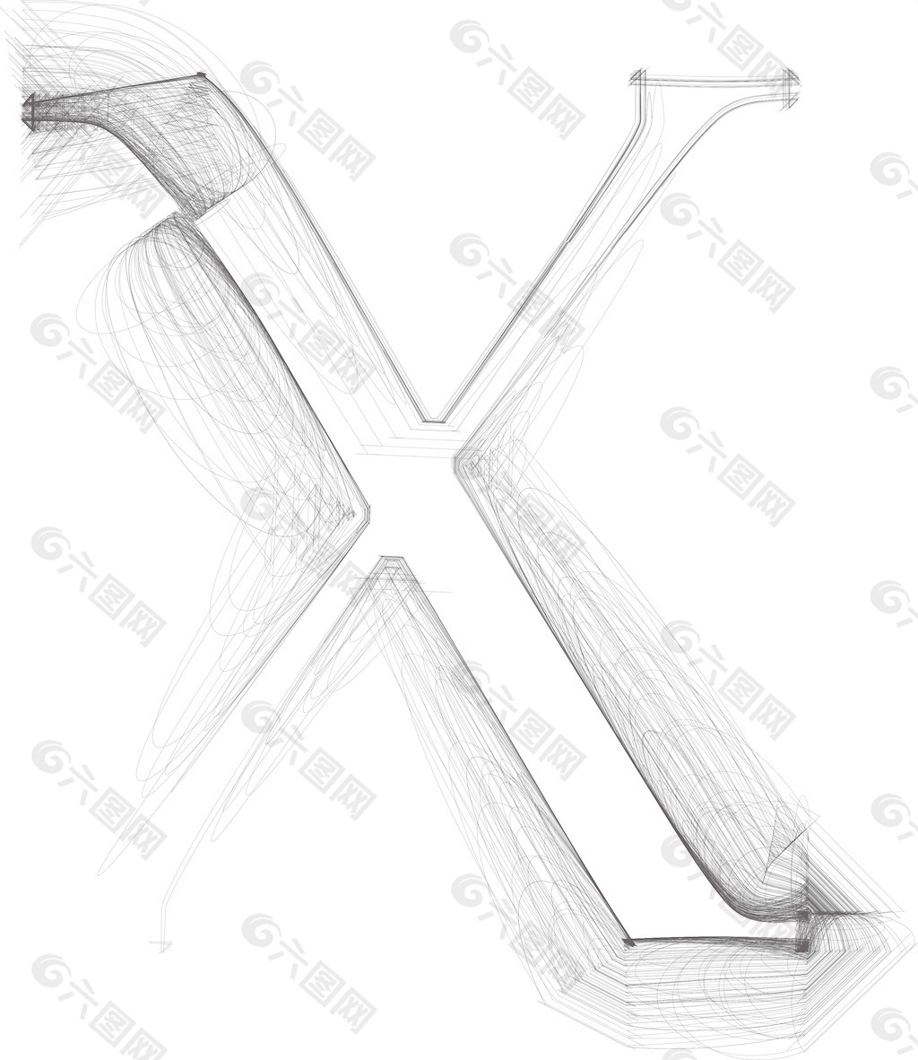 手绘字体字母X矢量插画