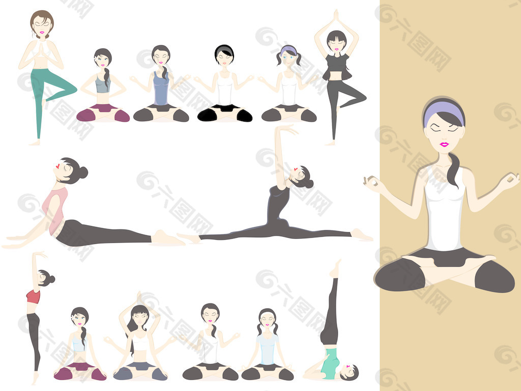 瑜伽的女孩插画