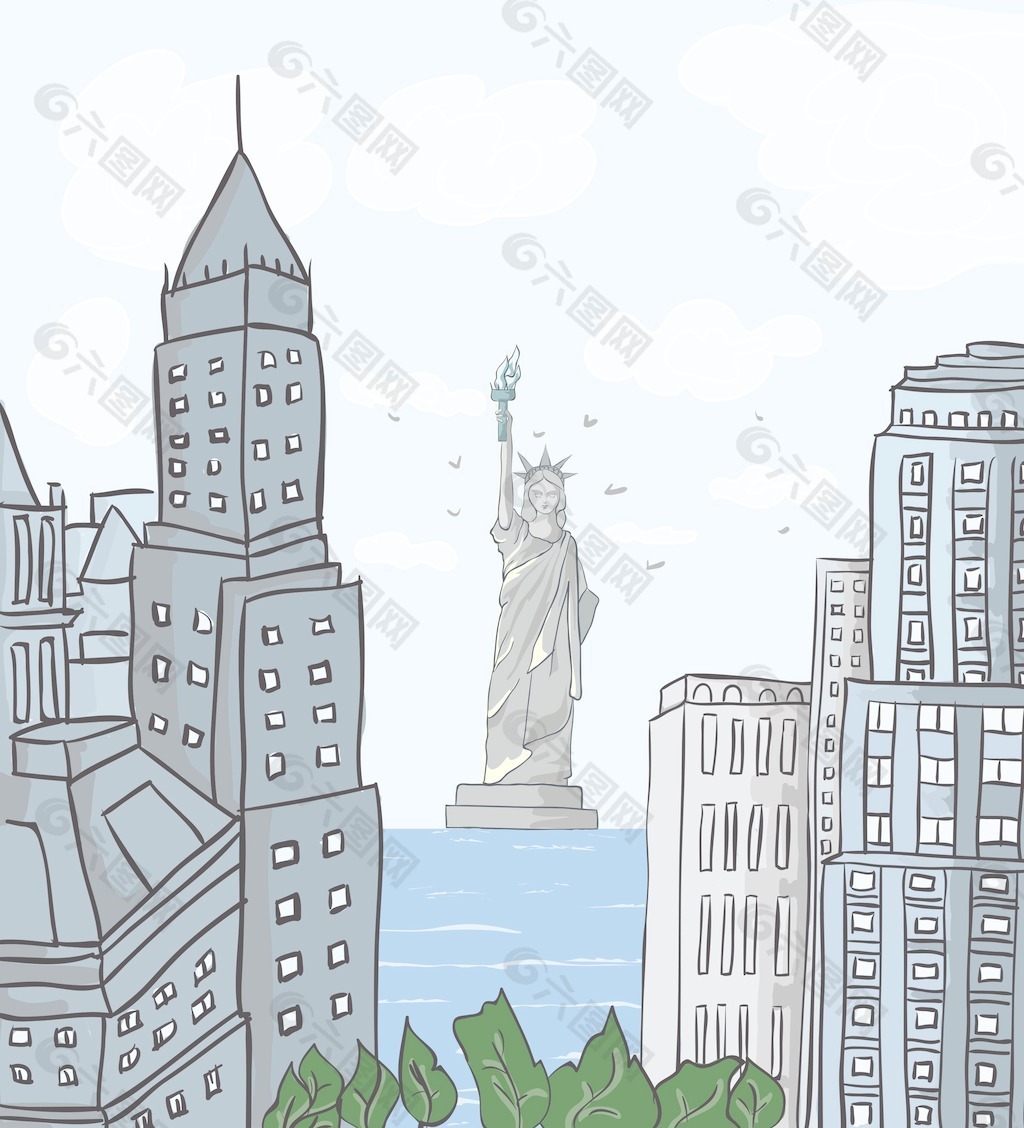 纽约卡通背景矢量插画