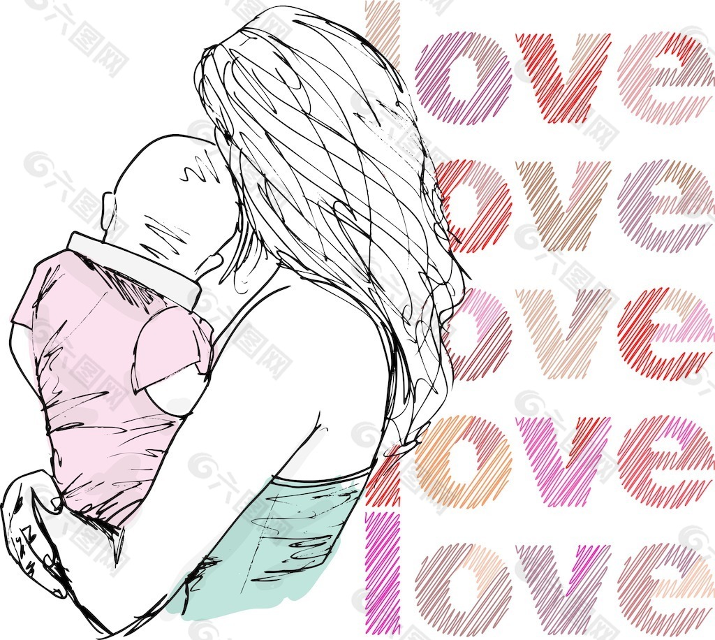 母亲和婴儿的素描