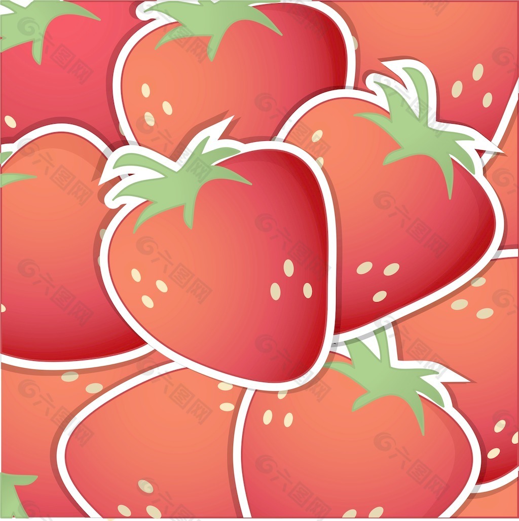 草莓贴纸背景/卡矢量格式