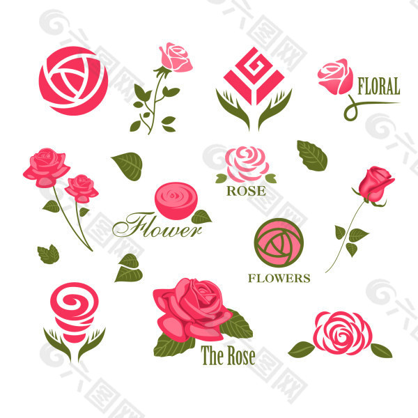 多种粉色玫瑰标志