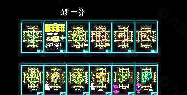 住宅楼三层建筑施工设计图+结构图12x14