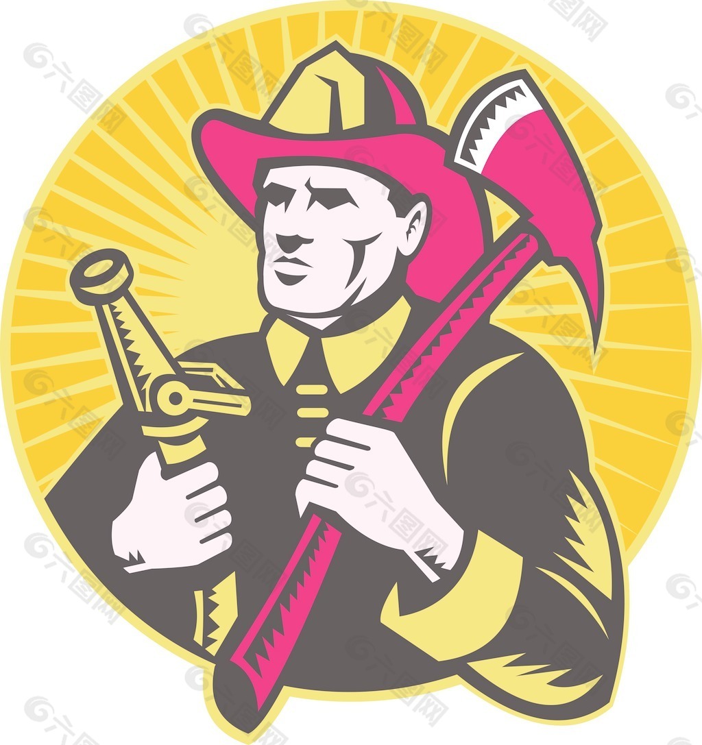 消防员 消防员持斧消防软管