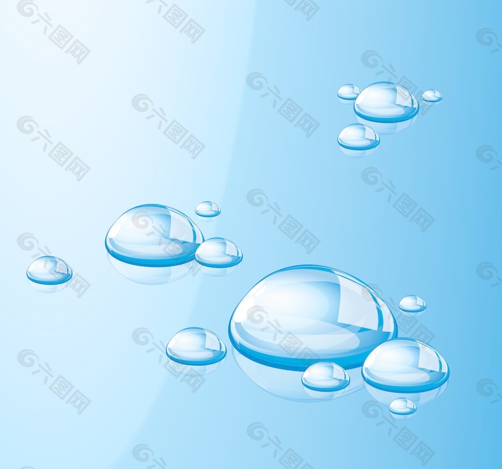 湛蓝的海水流动的气泡和液滴的向量