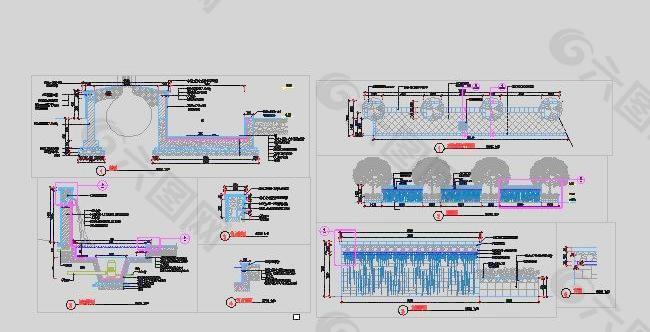 景观树池及水景矮墙设计详图