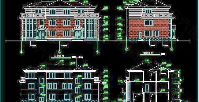 带露台三层双拼别墅建筑施工图 22x13