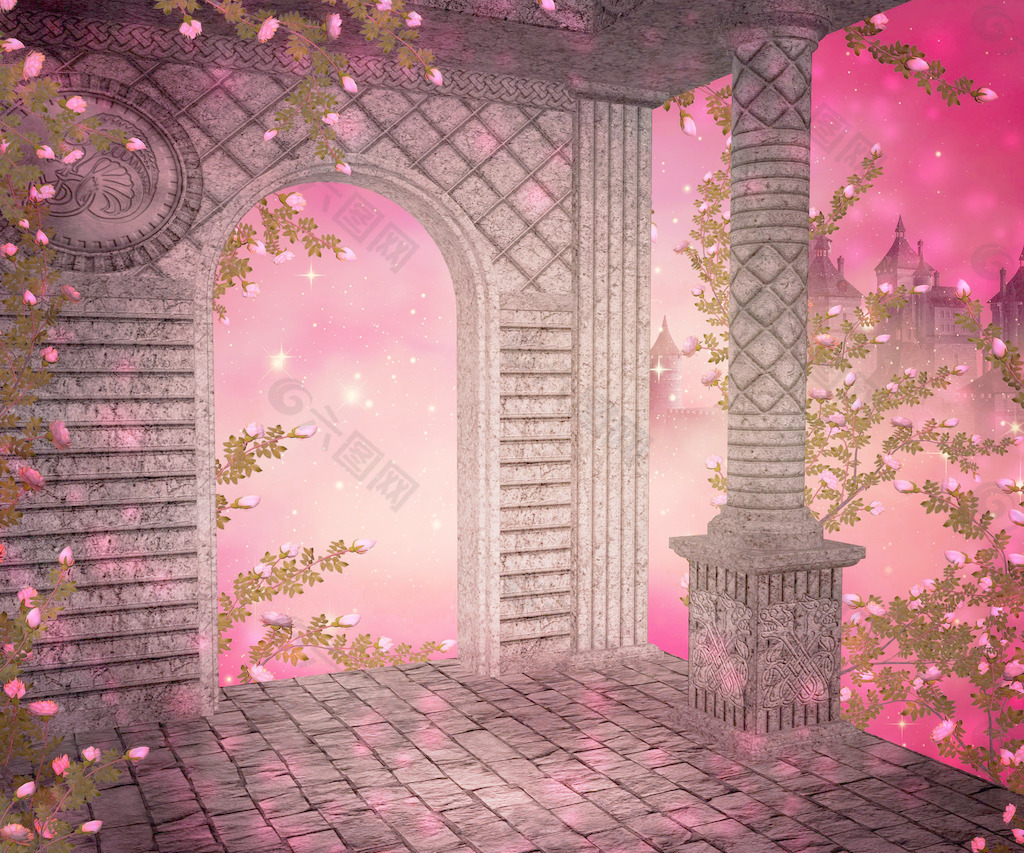 粉色宫殿内部背景