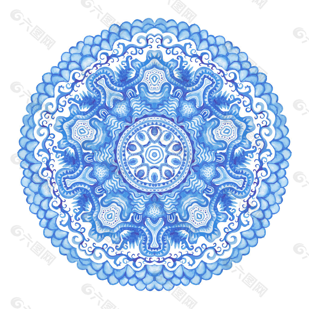 水彩画载体Gzhel桌巾圆的花边图案