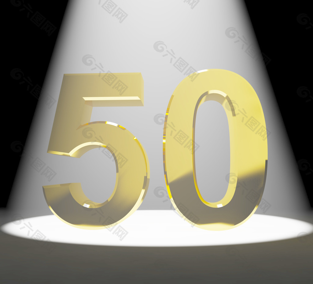 金第五十或五十的三维数表示纪念或生日特写